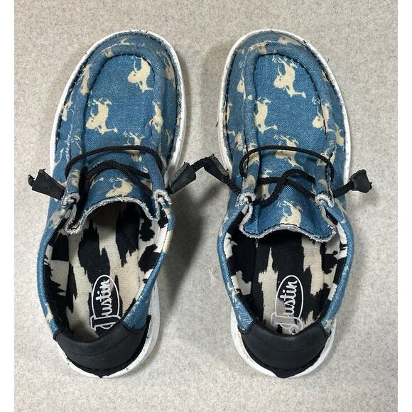 Justin Women’s Hazer Size 6.5 M Turquoise & Bronc Round Leather & Fabric Slip-On - Picture 4 of 9